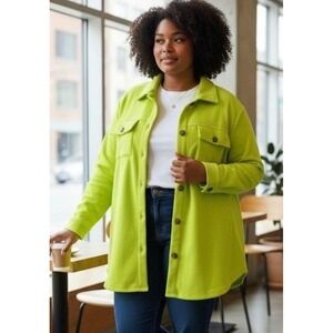 NWT Lane Bryant Lime Green Fleece Shirt Jacket Shacket Button Pockets Size 22 24